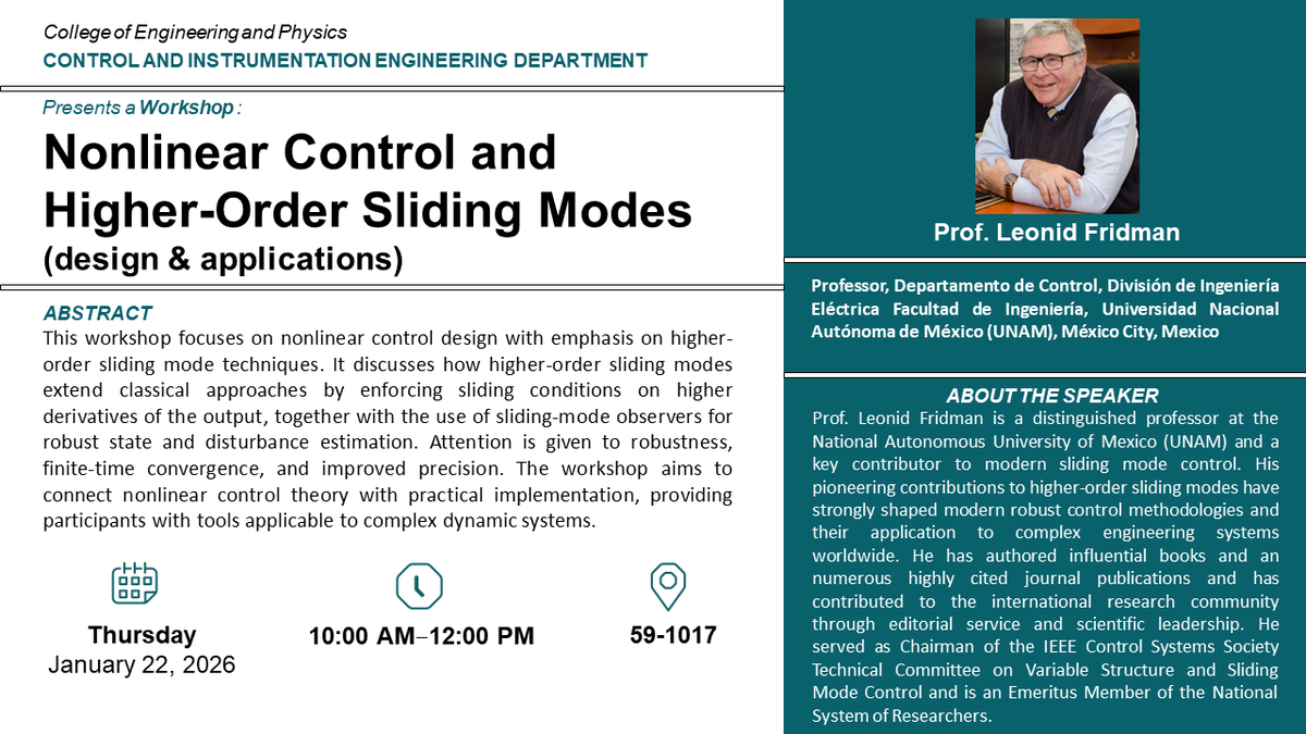Workshop: Nonlinear Control and Higher-Order Sliding Modes