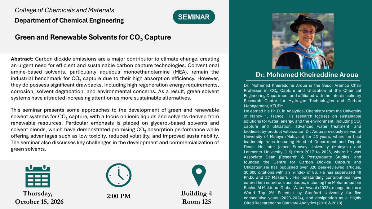 Seminar: Green and Renewable Solvents for CO₂ Capture