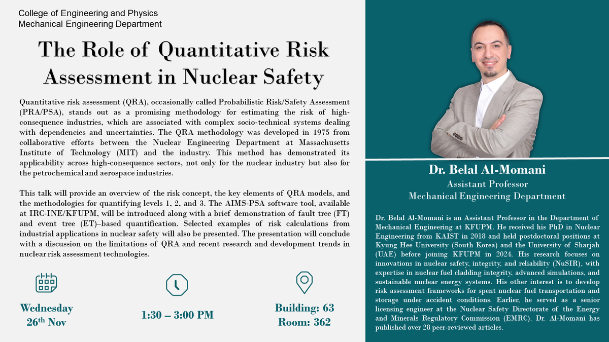 Seminar: The Role of Quantitative Risk Assessment in Nuclear Safety