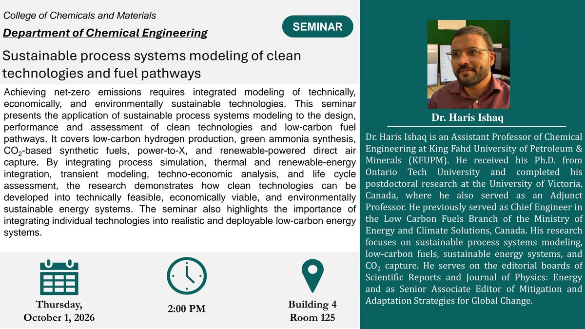 Seminar: Sustainable Modeling of Clean Technologies and Fuels