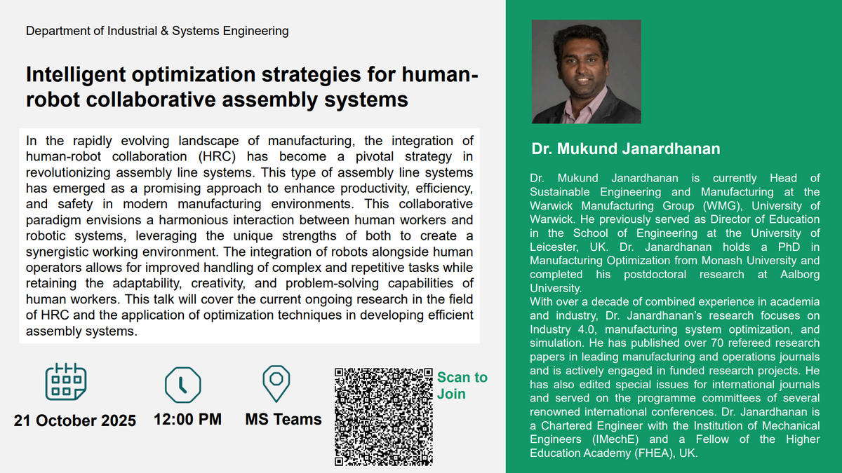 Webinar on Optimizing Human-Robot Assembly Systems