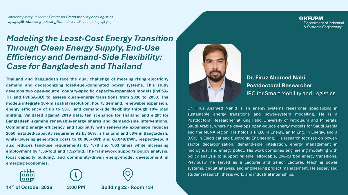 Seminar: Least-Cost Energy Transition in Bangladesh and Thailand