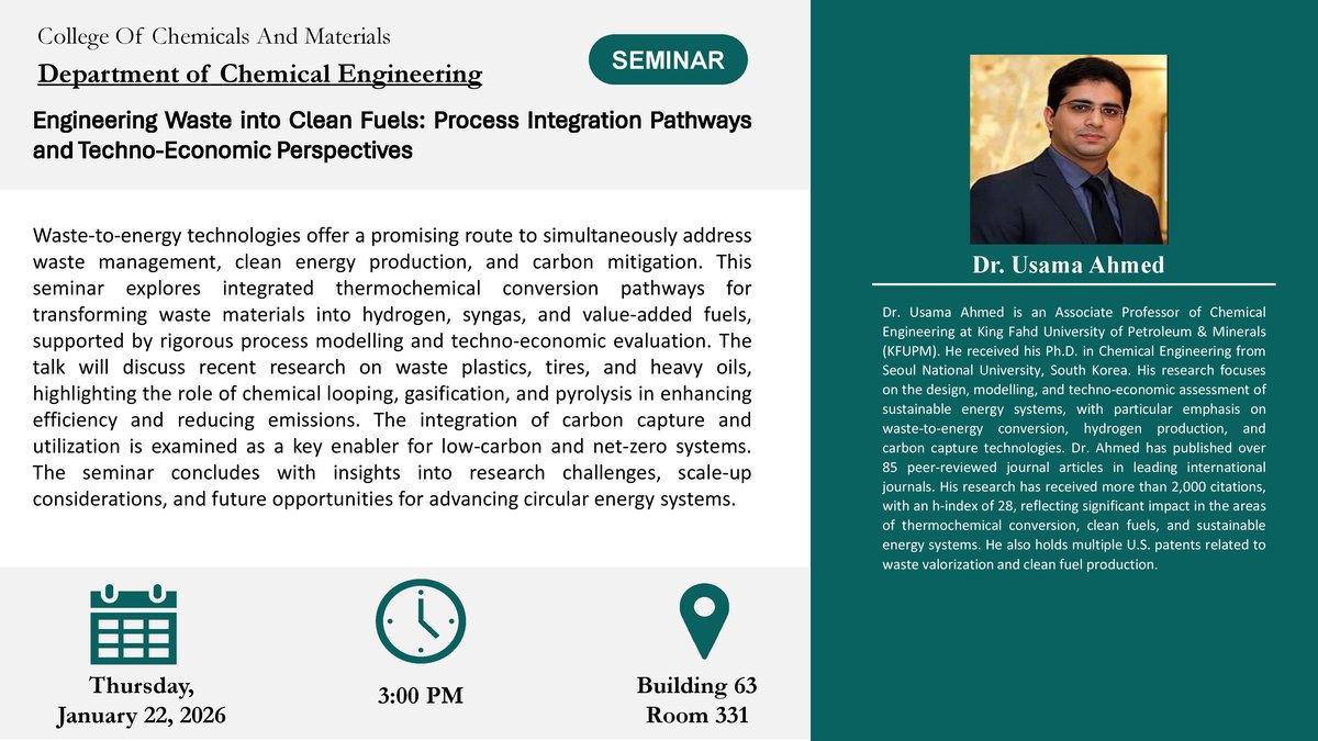 Seminar: Engineering Waste to Clean Fuels-Process Integration Pathways