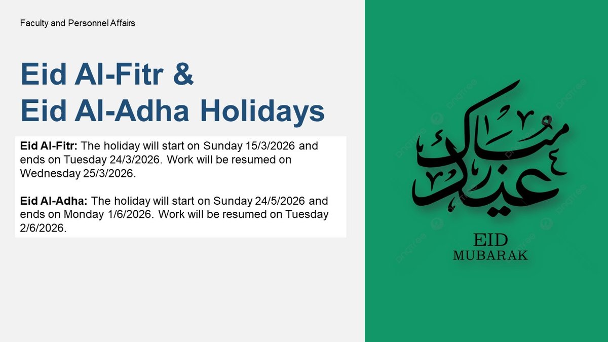 Eid Al-Fitr and Eid Al-Adha holidays