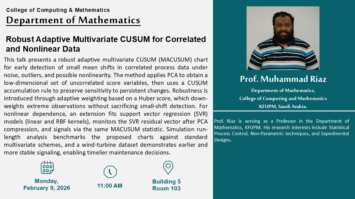Seminar:Robust Adaptive Multivariate CUSUM-Correlated & Nonlinear Data