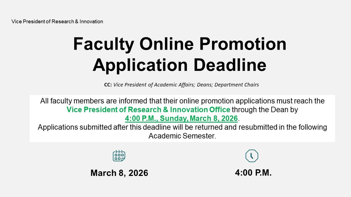 Faculty Online Promotion Application Deadline