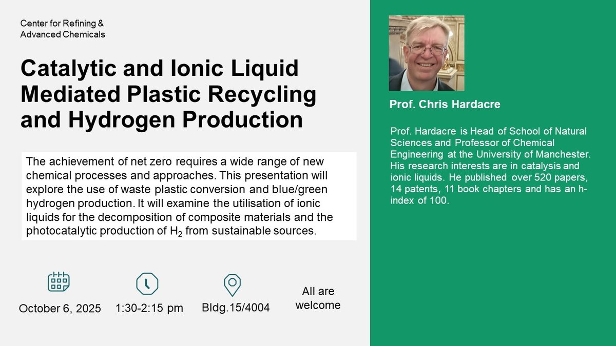 Seminar on Catalysis and Ionic Liquids for Recycling & Hydrogen