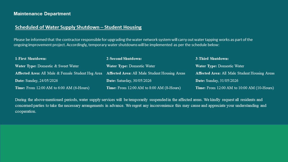 Scheduled Water Supply Shutdown