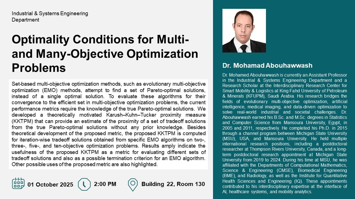 Seminar on Optimality in Multi-Objective Optimization