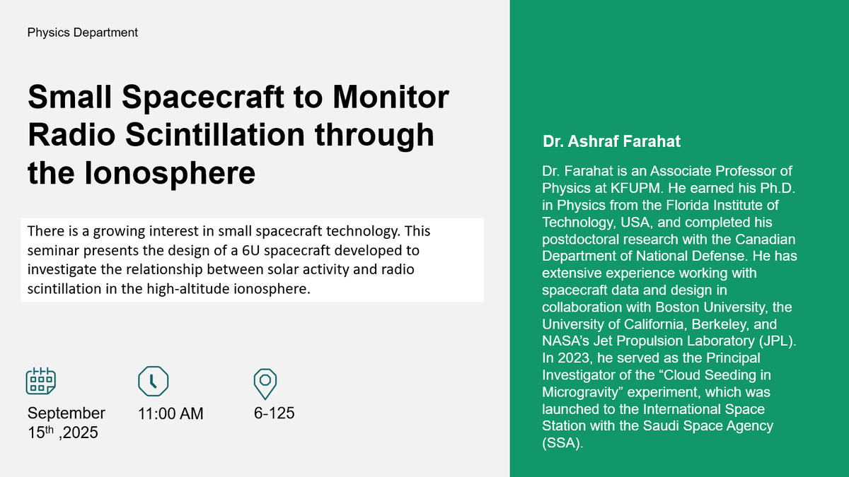 Seminar on Small Spacecraft Monitoring Ionosphere Scintillation