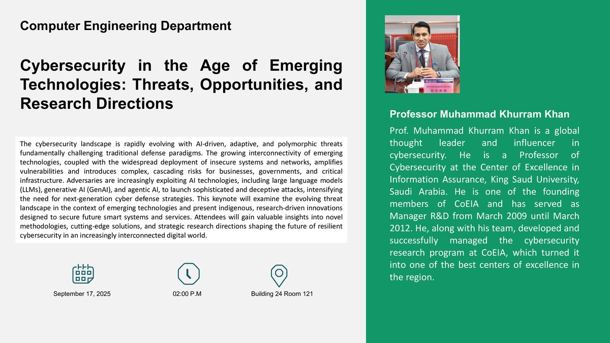 Seminar on Cybersecurity in the Age of Emerging Technologies