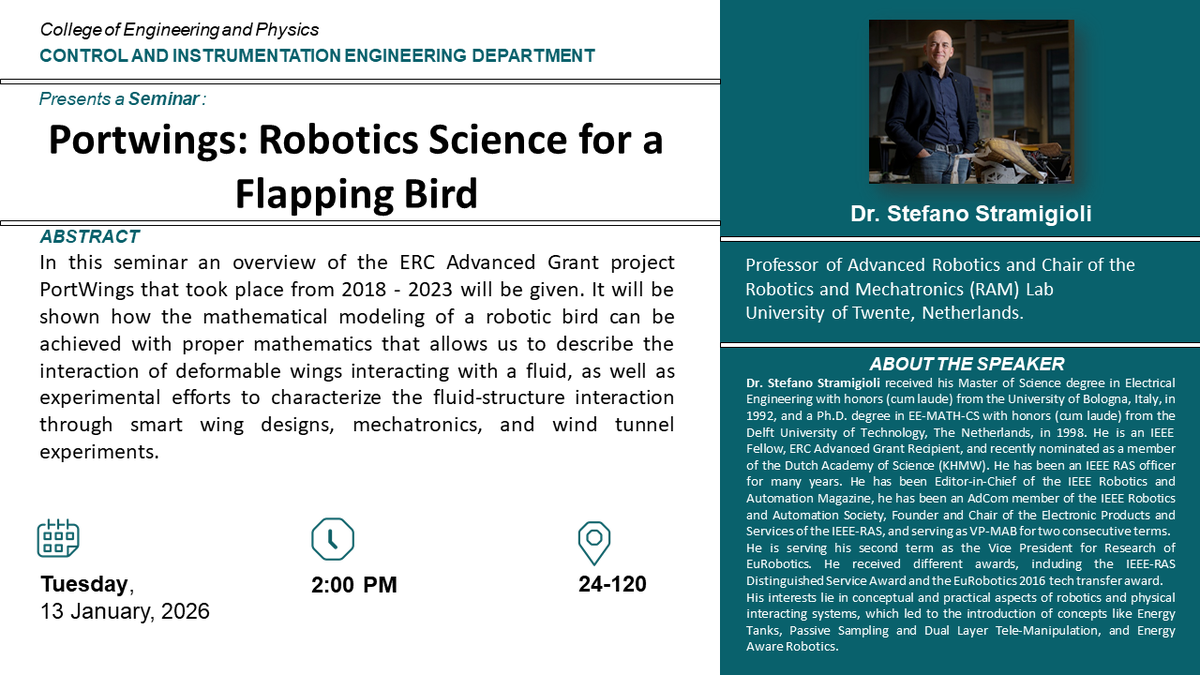 Seminar "Portwings: Robotics Science for a Flapping Bird"