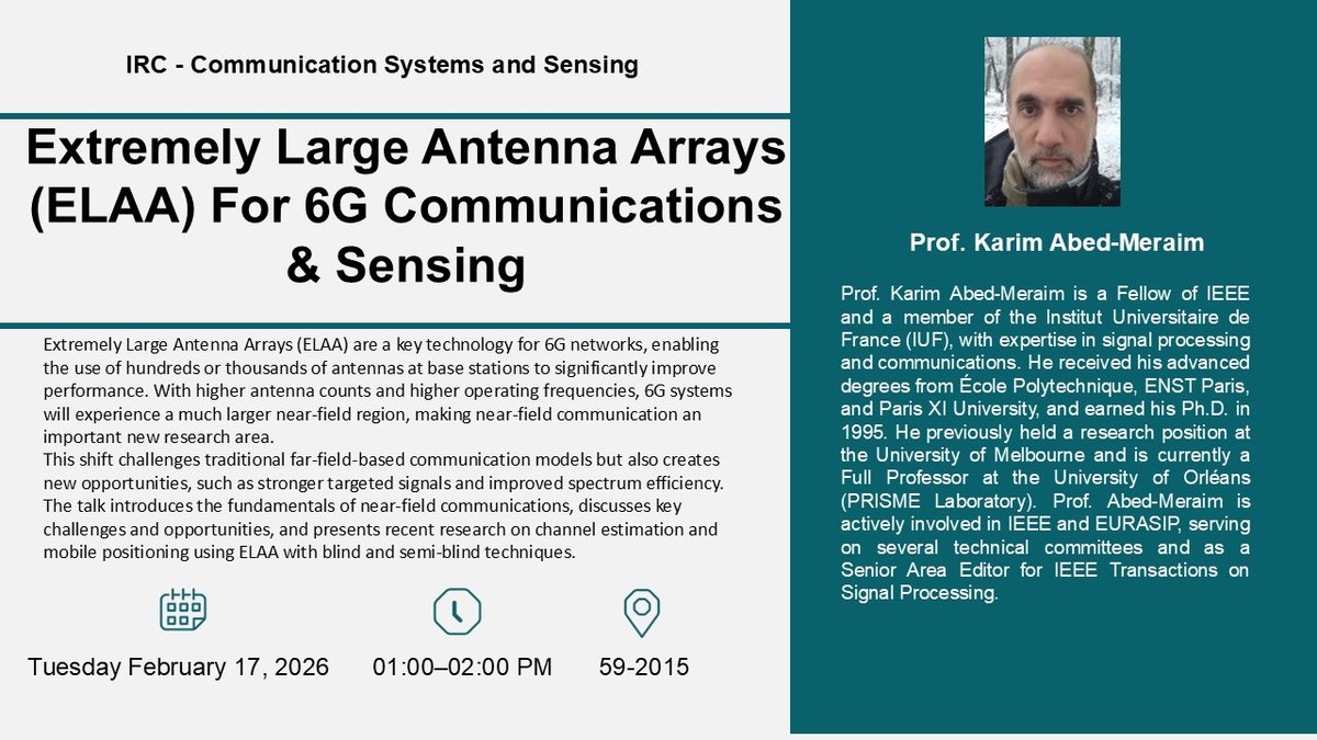 Seminar: Extremely Large Antenna Arrays For 6G Comms & Sensing
