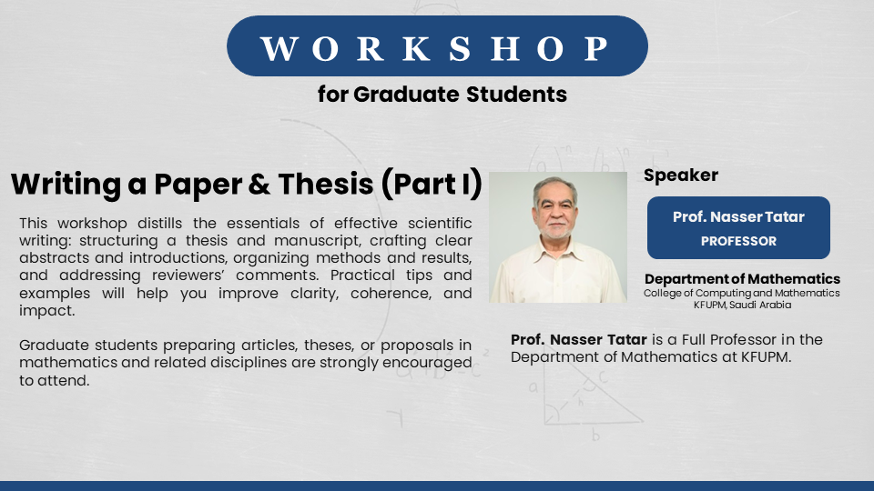 Workshop on Writing a Paper & Thesis (Part I)